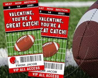 Tarjetas de San Valentín de fútbol, tarjetas personalizadas para niños, boletos de fútbol imprimibles para San Valentín, clases de fútbol para niños de la escuela.