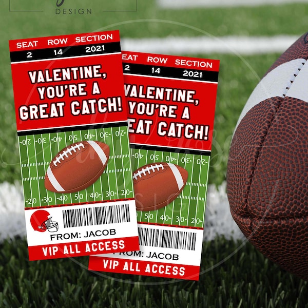 Football Valentine Cards, Personalized Kids Valentine's Day Card, PRINTABLE Football Ticket Valentines Sports, Classroom Class School Boys