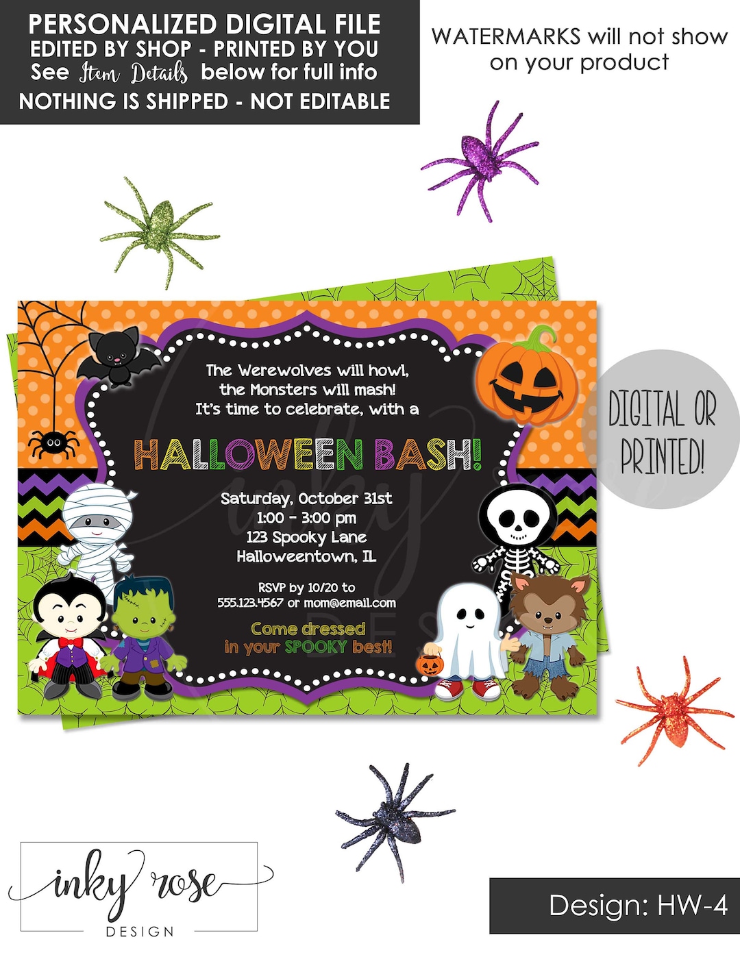 Halloween Invitation for Kids PRINTABLE Digital Invite or PRINTED ...