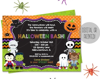 Halloween Invitation for Kids PRINTABLE Digital Invite or PRINTED Halloween Party Invitation for Kids Boy Costume Theme Chalkboard Childs