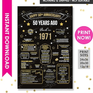50th Anniversary Gifts for Parents INSTANT DOWNLOAD 50th Anniversary Poster Sign, 1971 Chalkboard Party Decoration PRINTABLE, Ideas Marriage