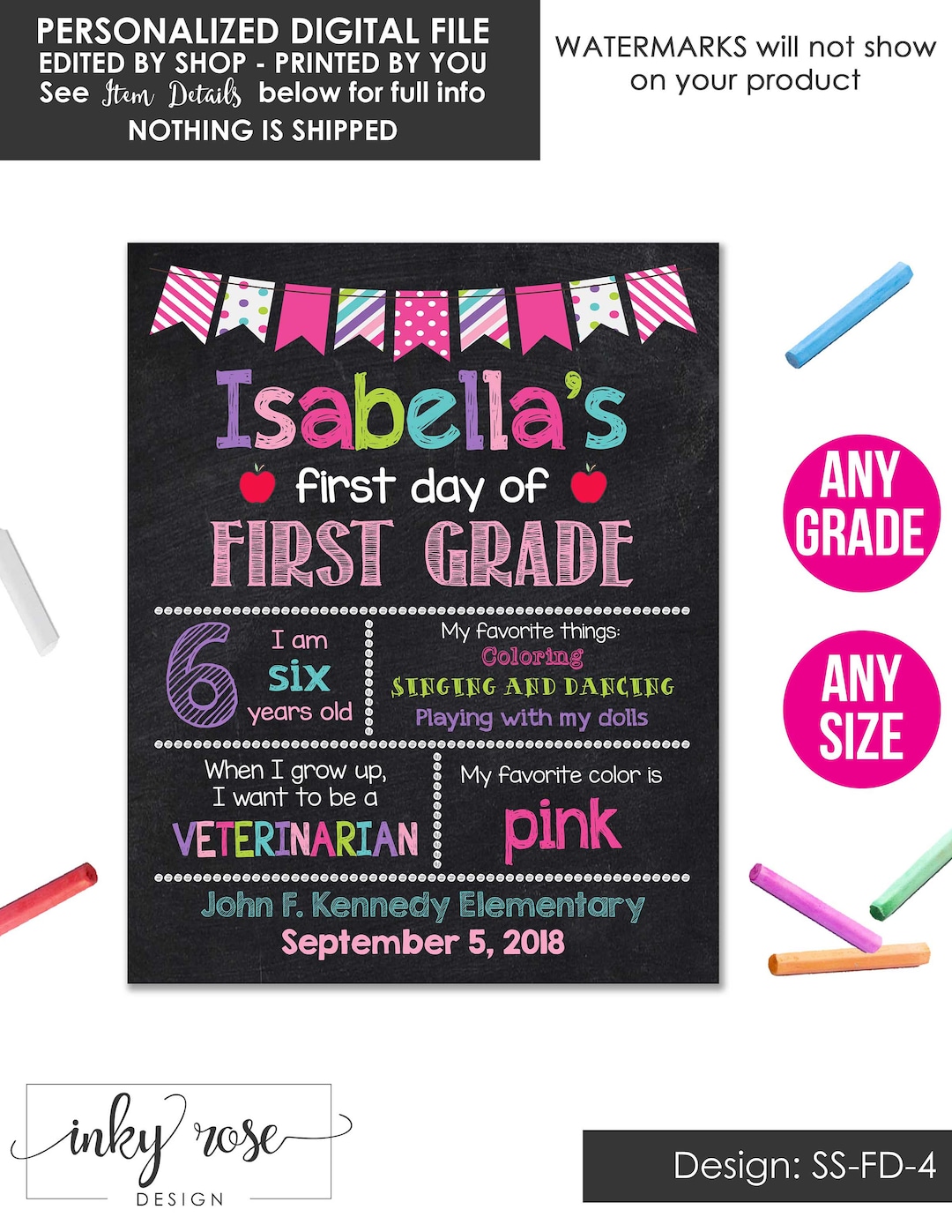 First Day of First Grade Sign PRINTABLE, 1st First Day of School Sign ...