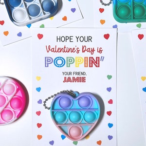 Pop It Valentines, PRINTED Fidget Valentine's Day Cards Poppin for Boys Girls Kids, Class Classroom Exchange Non Candy Printed with Favors