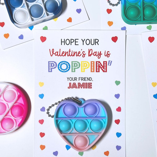 Pop It Valentines, PRINTED Fidget Valentine's Day Cards Poppin for Boys Girls Kids, Class Classroom Exchange Non Candy Printed with Favors