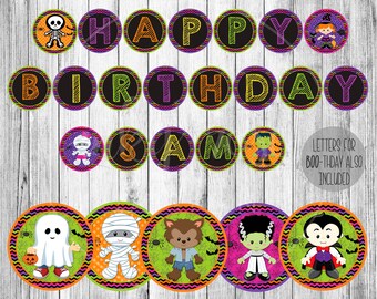 Halloween Birthday Banner PRINTABLE Halloween Banner Garland Decoration for Kids Birthday Party Mantle Trick or Treat Costume Party Supplies