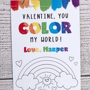 Kids Valentine Cards, PRINTED Color My World Valentines, Valentine's Card with Watercolor Paint, Non Candy Free School Class Preschool Art image 5