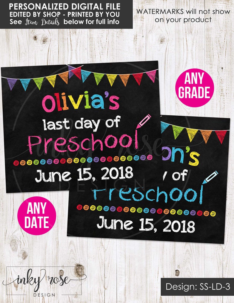 Last Day of Preschool Sign 2018 PRINTABLE Last Day of School | Etsy
