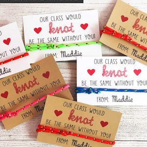 Knoop Valentijnskaarten AFDRUKBARE Vriendschapsarmband Valentijnsdagkaart voor kinderen Leraar Valentine Classroom School Non Candy Free voor meisjes