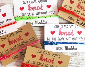 Tarjetas de San Valentín con nudos para imprimir, pulsera de la amistad, tarjeta de San Valentín para niños, maestros, aulas, escuelas, sin dulces, para niñas