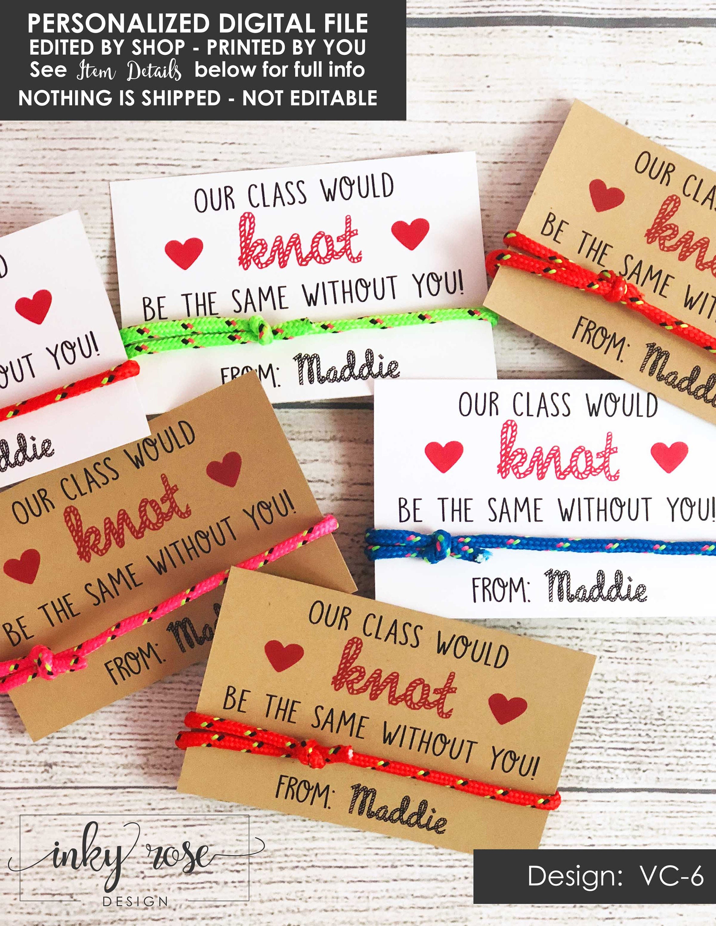 Knot Valentine Cards PRINTABLE Friendship Bracelet - Etsy