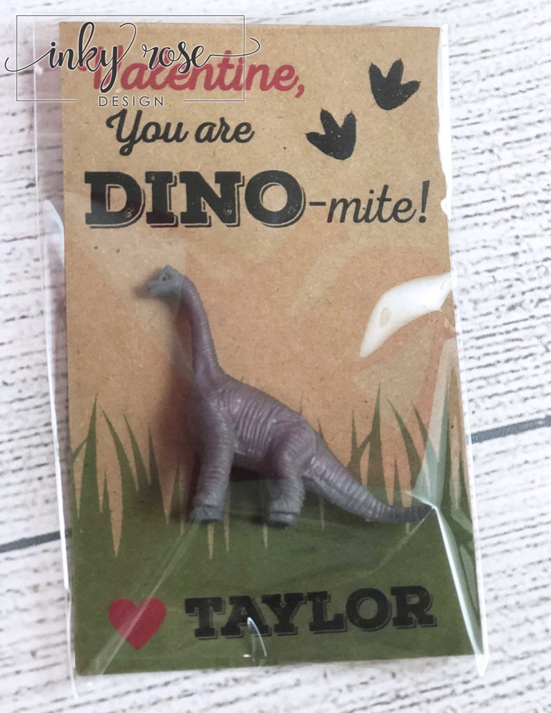 Dinosaur Valentine Cards, PRINTED Dino-mite Valentines for Boys Kids, Classroom Valentine's Day Card Toy Class School Non Candy Dinomite image 5