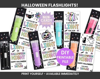 PRINTABLE Halloween Flashlight Party Favors, Boo Basket Gift, Non Candy Favors, Trunk or Treat Handouts, Personalized Classroom Exchange