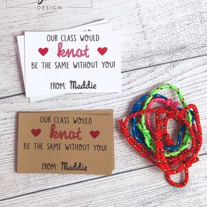 Knot Valentines, PRINTED Friendship Bracelet Valentine's Day Cards for Kids, Teacher Valentine Classroom School Non Candy Free for Girls image 5