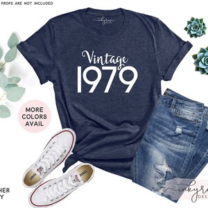 Birth Year Shirt 1979, Retro 1979 T-Shirt, 1979 Birthday Gift for Him or Her, Ready to Ship Graphic Tee, Unisex Shirt Heather Navy