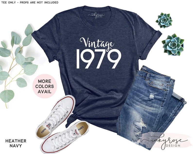 Birth Year Shirt 1979, Retro 1979 T-Shirt, 1979 Birthday Gift for Him or Her, Ready to Ship Graphic Tee, Unisex Shirt Heather Navy