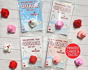 Duck Valentine Card, PRINTED Candy Free Valentines Day Cards for Kids, You Quack Me Up Valentine Favor for Kids, Classroom Exchange School