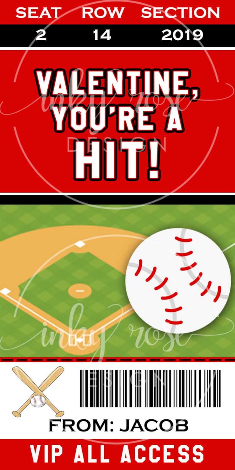 Baseball Valentine Cards Personalized Kids Valentine s Etsy