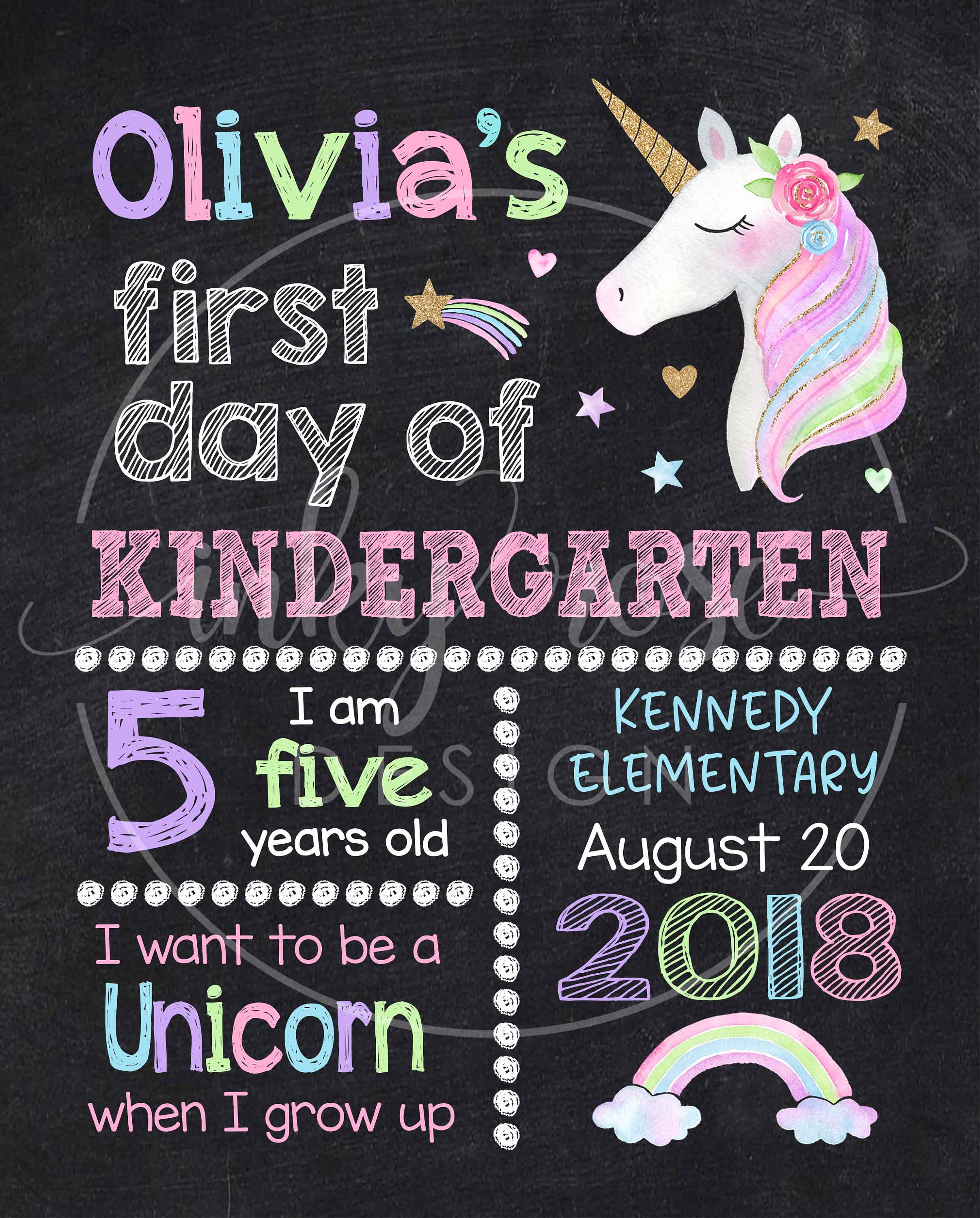 Unicorn First Day of Kindergarten Sign PRINTABLE 1st First - Etsy