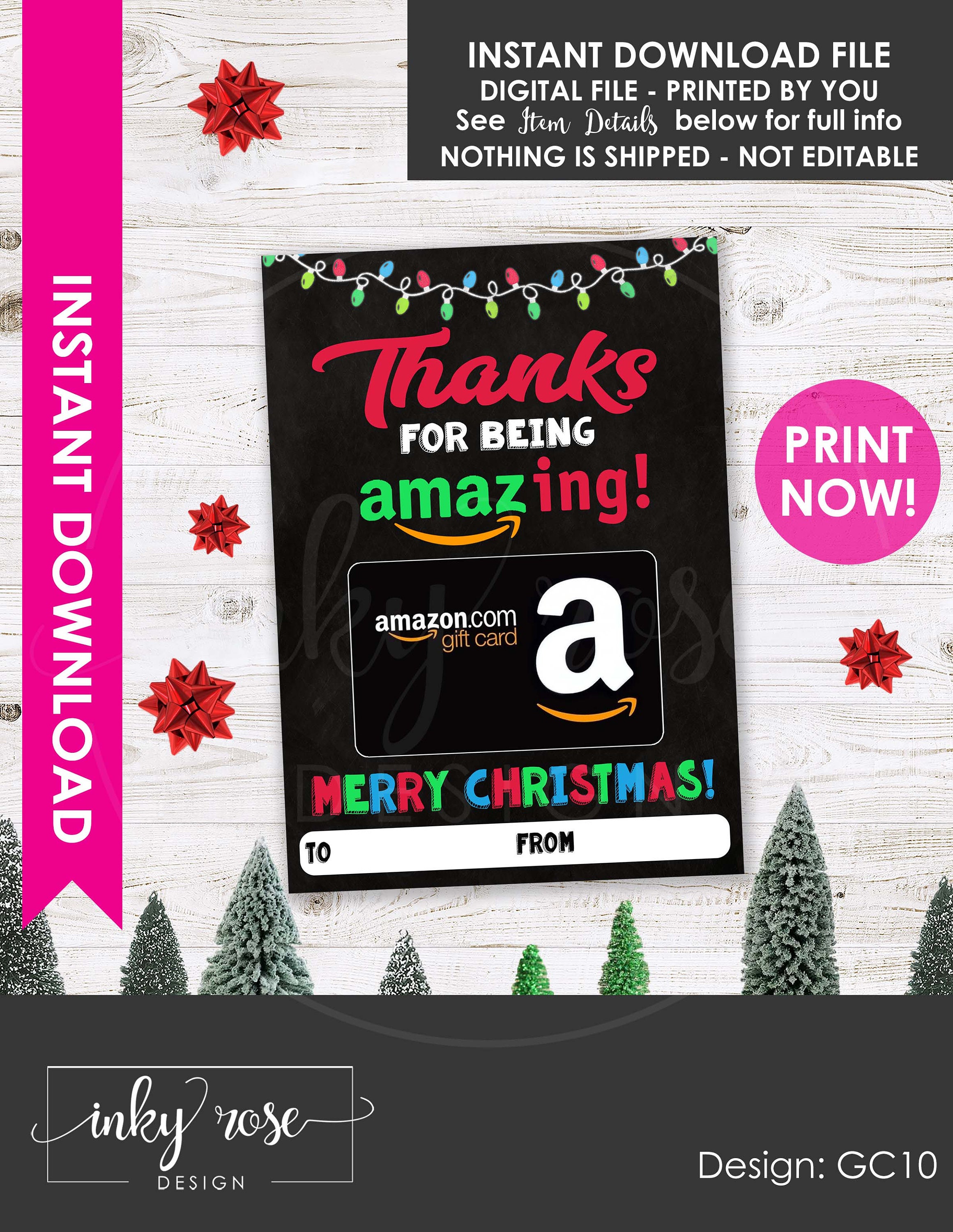 Amazon Gift Card Holder Christmas PRINTABLE for Teacher Etsy