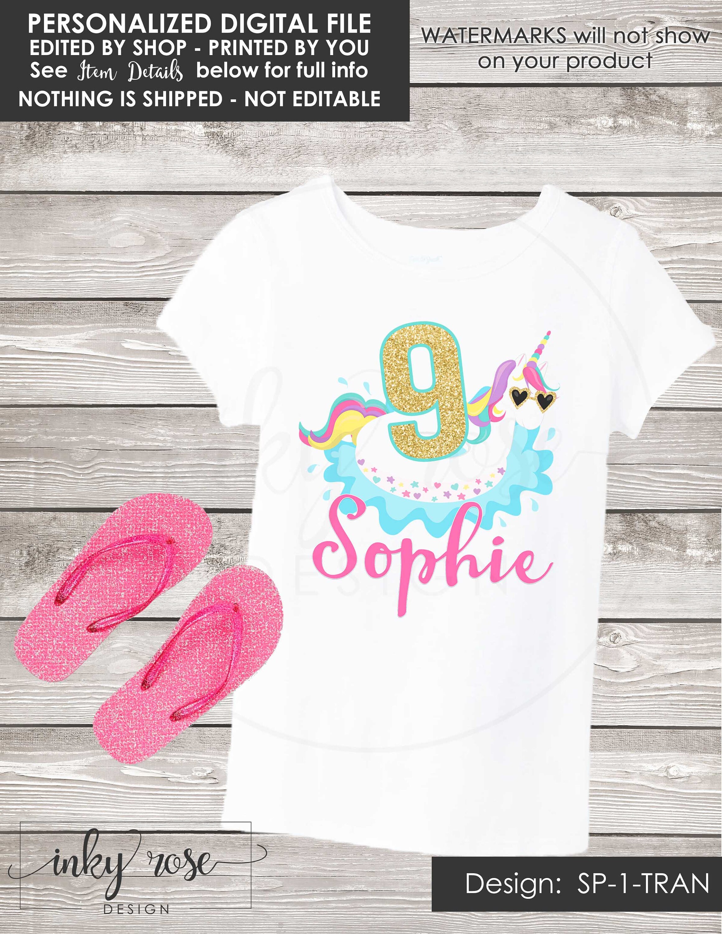 Unicorn Pool Party Birthday Shirt Iron 