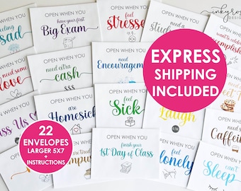 Open When Envelopes College with EXPRESS SHIPPING, Set of 20 Open When Cards Letters College Gifts, Going Away to College Care Package