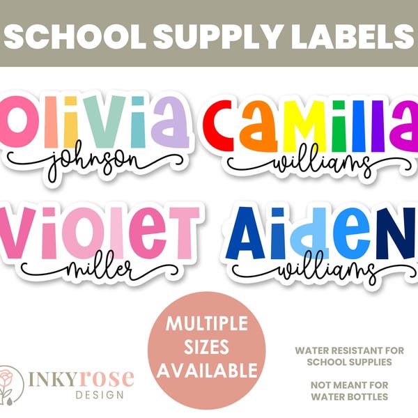 School Labels for Girls Boys Kids Teachers, School Stickers Labels, Personalized Name Sticker Sheet, Back to School Supplies, Student Gift
