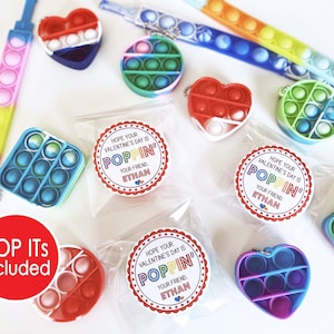 Pop It Valentine Cards, Fidget Valentines Poppin for Boys Girls Kids, Class Classroom Exchange Non Candy Printed with Favors