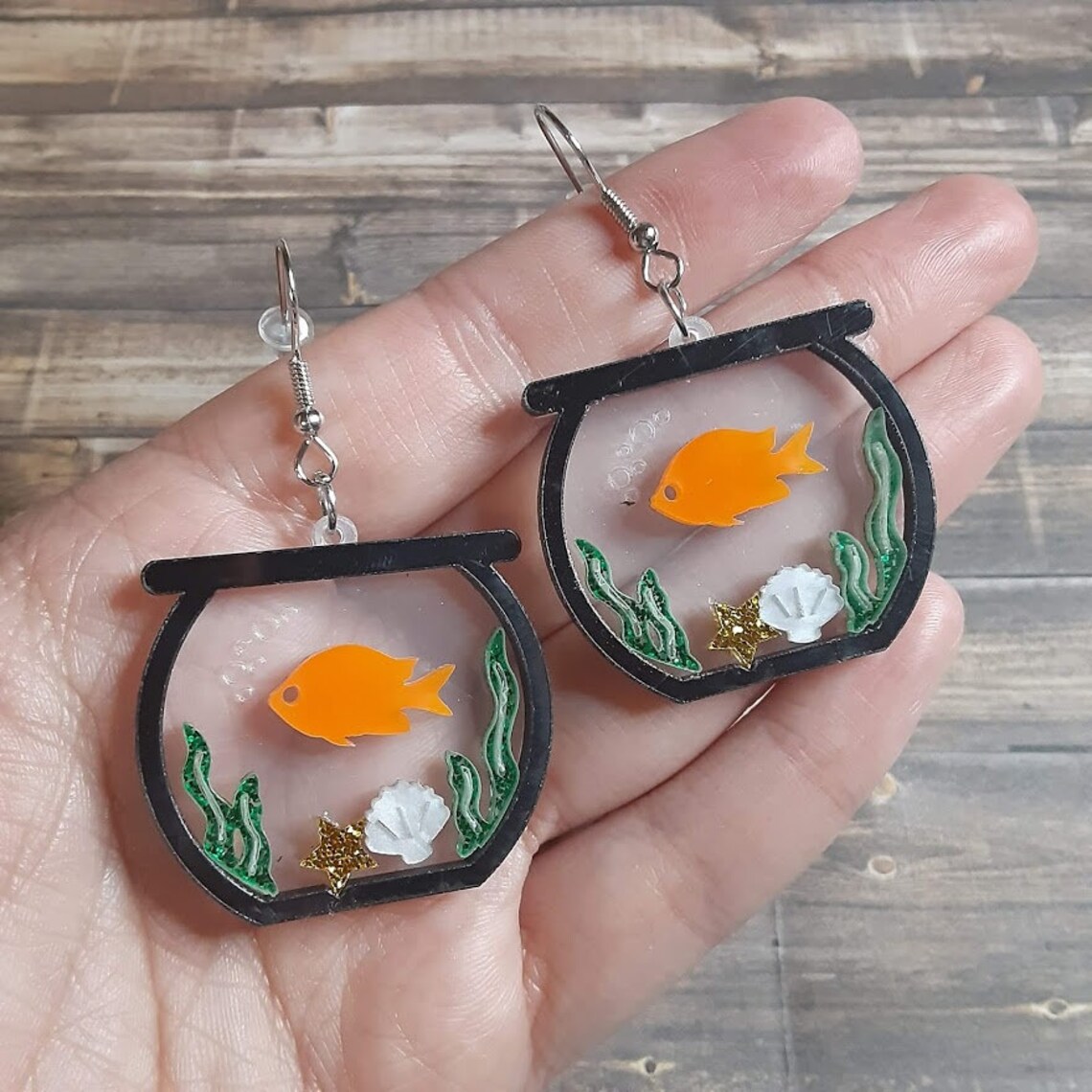 Acrylic Fish Bowl Earrings Dangling Goldfish Earrings Etsy