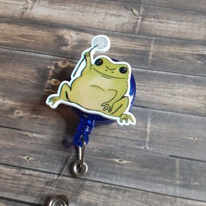 Colorful Frog Badge Reel, Laser Cut Hand-painted Resin Frog