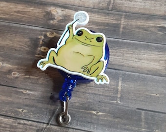 Kawaii kikker badgehaspel of topper voor verwisselbare haspels, ID-houder