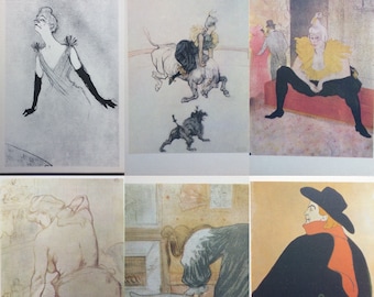 Grafisch, Kunstenaar Toulouse-Lautrec, Set van 12 ansichtkaarten , ussr, 1969