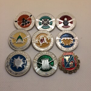 Vintage badges, city hero Poltava, large cities , Ukraine 1980s, set of 9