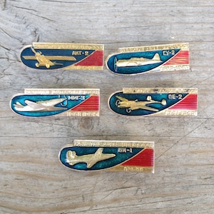retro aircraft, airplane of the USSR, collectible badges, set of 5