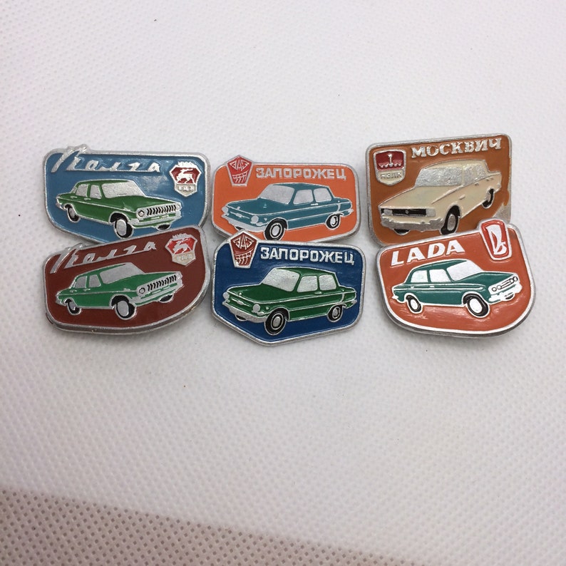 collectible badges ussr pin set of 6 ussr badges cars of the 1960s retro cars of the USSR