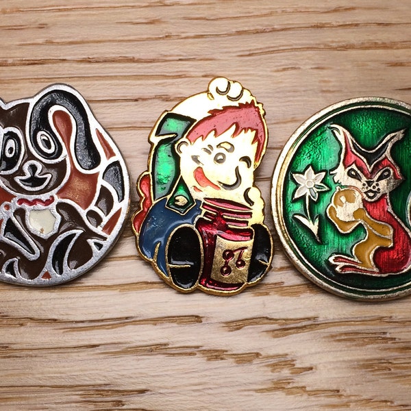 Squirrel, dog, carlson, Cartoon characters in TV set, Soviet badges, set of 4 badges, Vintage collectible badge, USSR, 1980s