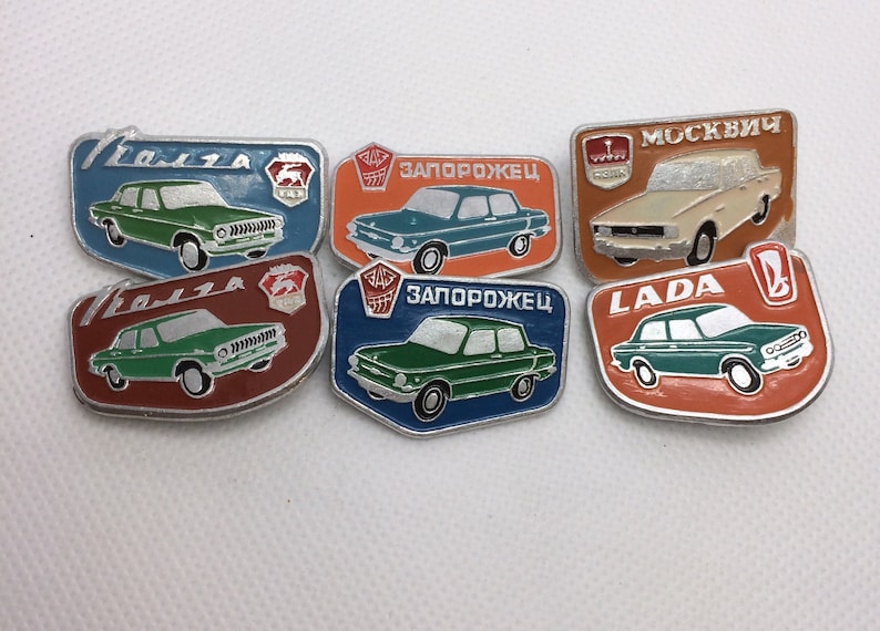 collectible badges ussr pin set of 6 ussr badges cars of the 1960s retro cars of the USSR