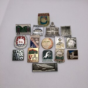 Vintage pin, Vintage badges, large cities USSR, 1970s, set of 16