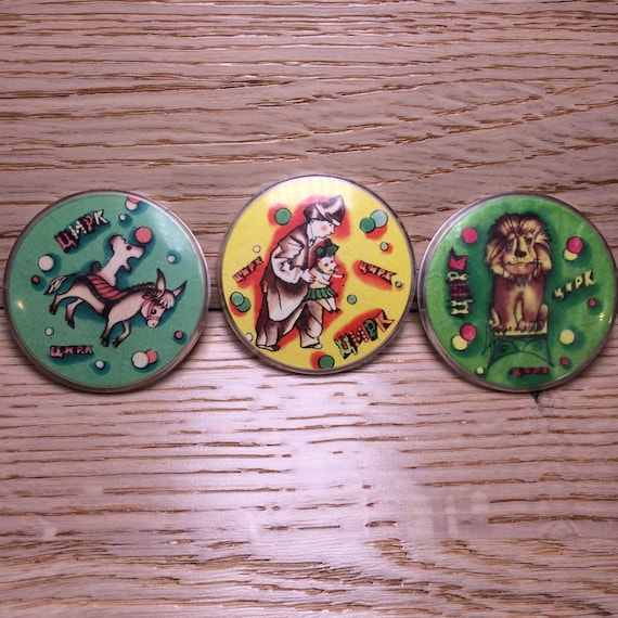 Сlown badge, Vintage Badge, set of 3, soviet circu