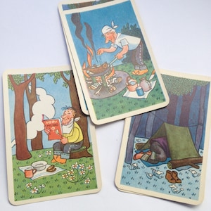 reistips, natuurliefhebber, toerist, lifehacks in het bos, retro life-hacks van de USSR, Sovjet vintage kaarten, USSR, set van 32, 1972