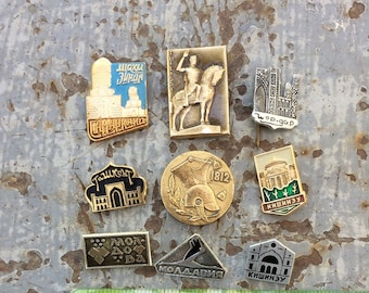 Eastern cities of the USSR, Vintage badge, set of 9, 1970s