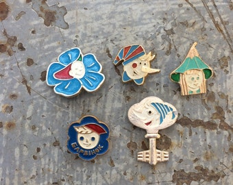 Vintage badge, Pinocchio, Set of 5, USSR 1980