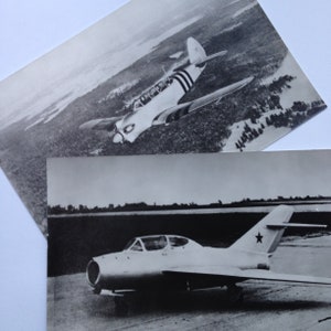 aviones de combate, Conjunto de 12 cartas, fotografías en blanco y negro, aviones civiles, aviones retro, Postal soviética, década de 1980