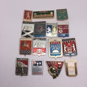 Vintage pin, Vintage badges, large cities USSR, 1970s, set of 15
