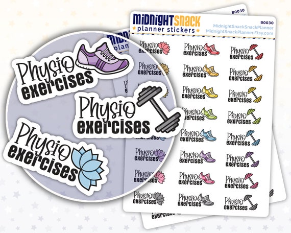 Physio Exercises Reminder Planner Stickers | Physical Therapy Exercise Stickers | Cardio, Strength Training, or Yoga and Stretching