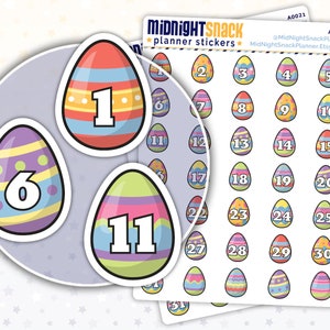 Easter Eggs Countdown Planner Stickers | Spring Decorations Date Cover Stickers | Monthly Numbers Icon Stickers