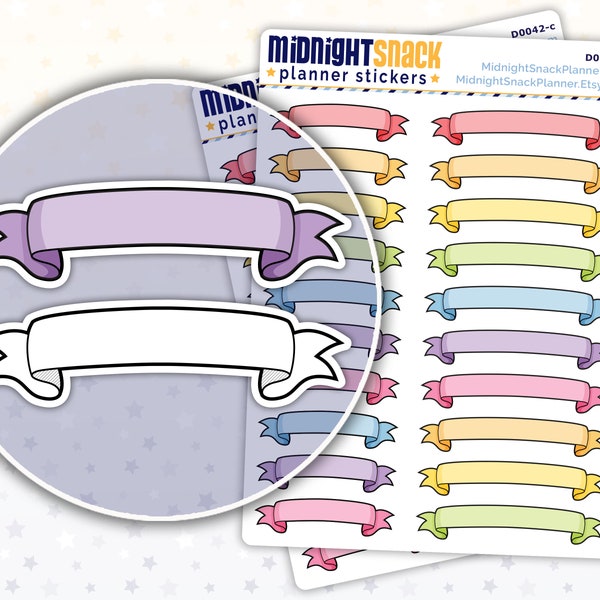 Blank Banner Planner Stickers | Medium Ribbon Header Stickers | Handdrawn Icon Stickers