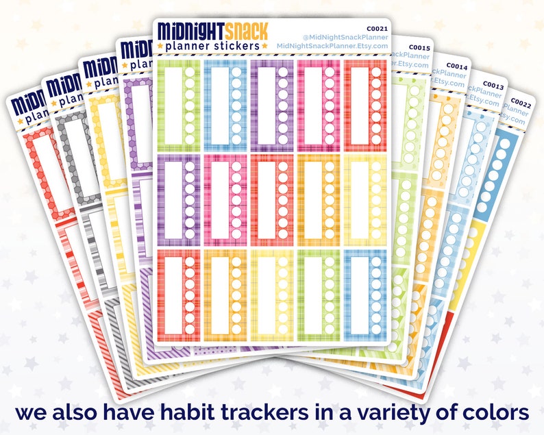 May include: A set of colorful planner stickers with different patterns and designs. The stickers feature a variety of colors, including red, orange, yellow, green, blue, and purple. The stickers are designed to help you organize your planner and keep track of your schedule.