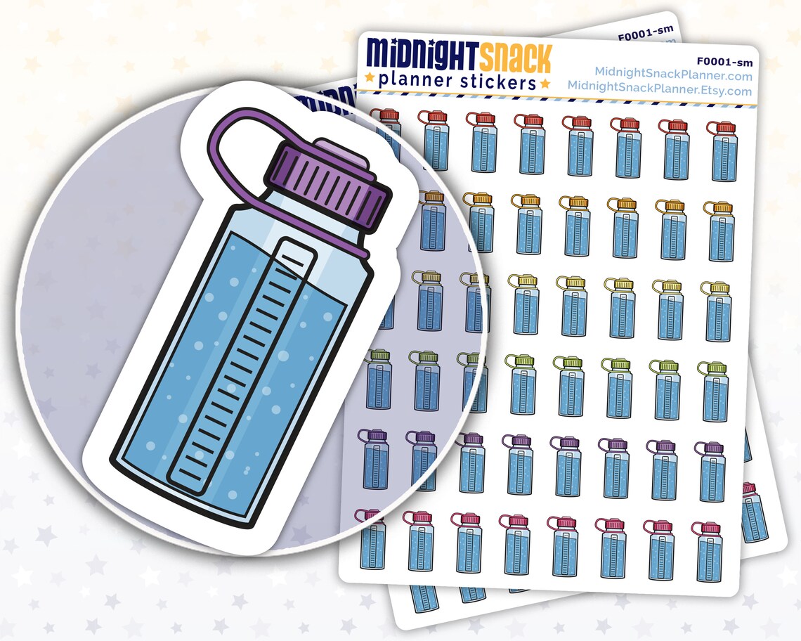 Water Bottle Planner Stickers Hydration Icon Stickers Wash Etsy