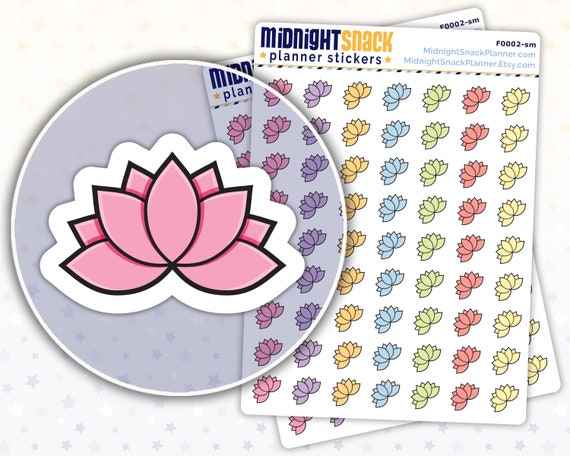 Yoga Planner Stickers | Lotus Flower Icon Stickers | Meditation, Health and Fitness Hand Drawn Stickers