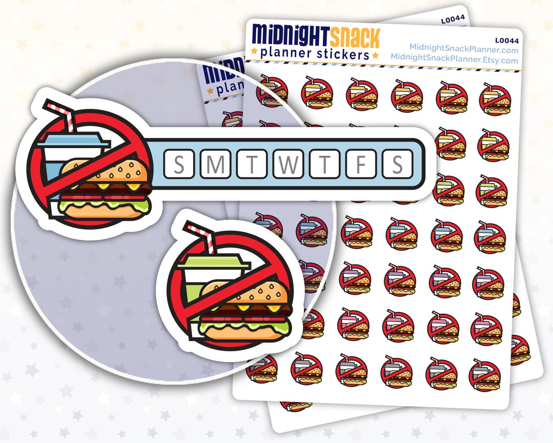 Less Food Sticker No Fast Food Icon Stickers or Weekly Tracker Planner Stickers | Dietary ...